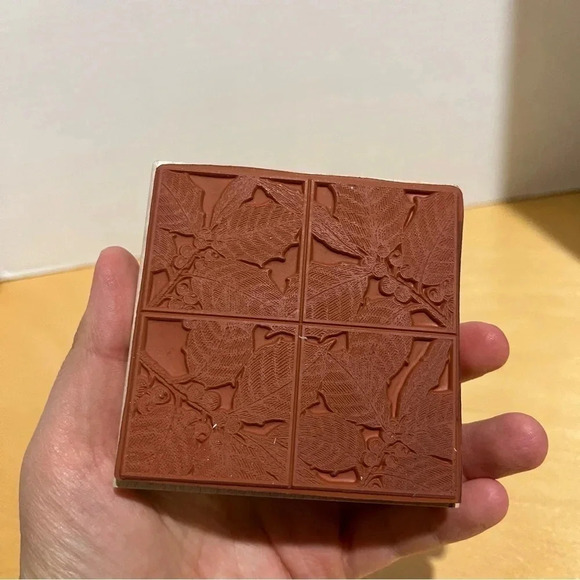 Impression Obsession Holly Square rubber stamp Christmas wood F1268 - Picture 4 of 6